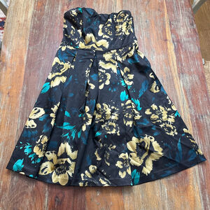 Guess Strapless Dress Juniors Size 7 Black Gold Floral